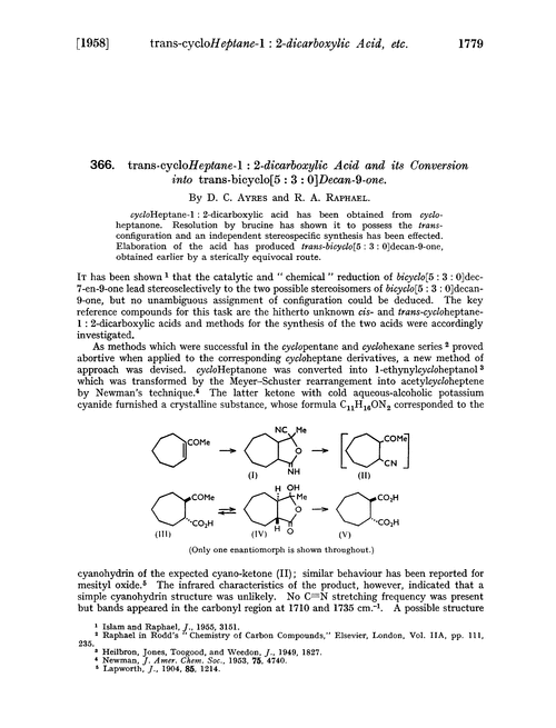 366. trans-cycloHeptane-1 : 2-dicarboxylic acid and its conversion into trans-bicyclo[5 : 3 : 0]decan-9-one