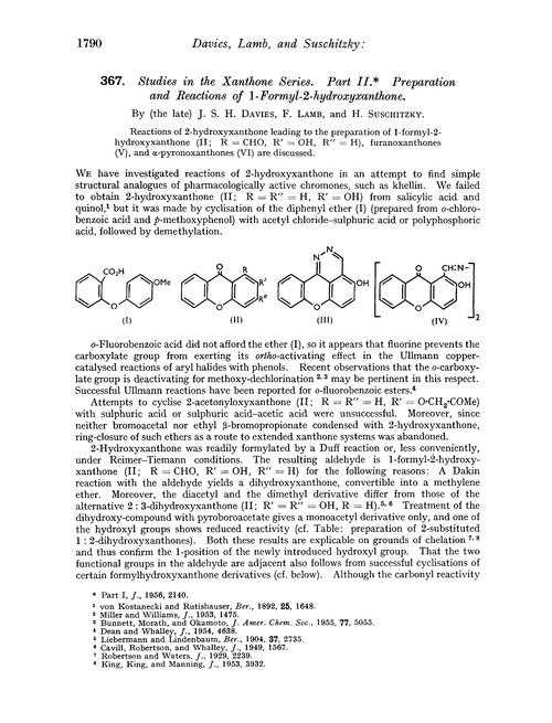 367. Studies in the xanthone series. Part II. Preparation and reactions of 1-formyl-2-hydroxyxanthone