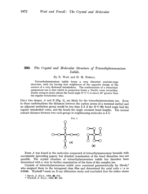 380. The crystal and molecular structure of tetraethylammonium iodide