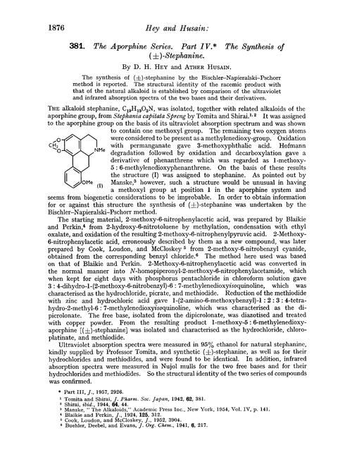 381. The aporphine series. Part IV. The synthesis of (±)-stephanine