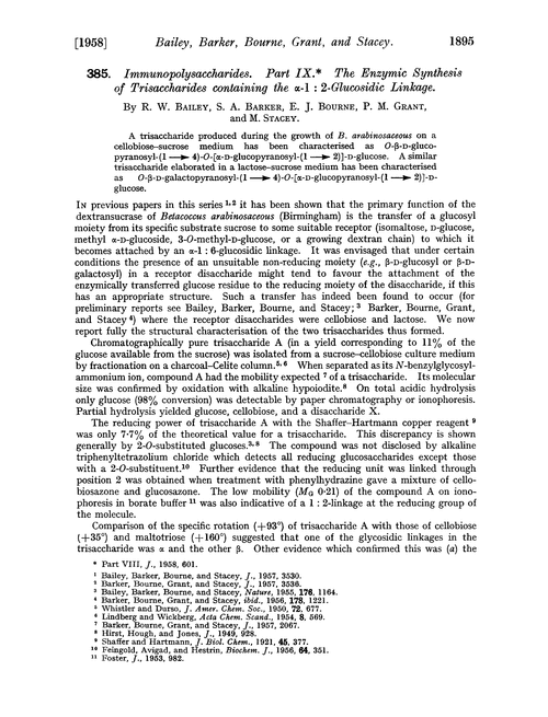 385. Immunopolysaccharides. Part IX. The enzymic synthesis of trisaccharides containing the α-1 : 2-glucosidic linkage