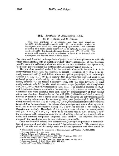 386. Synthesis of mycolipenic acid