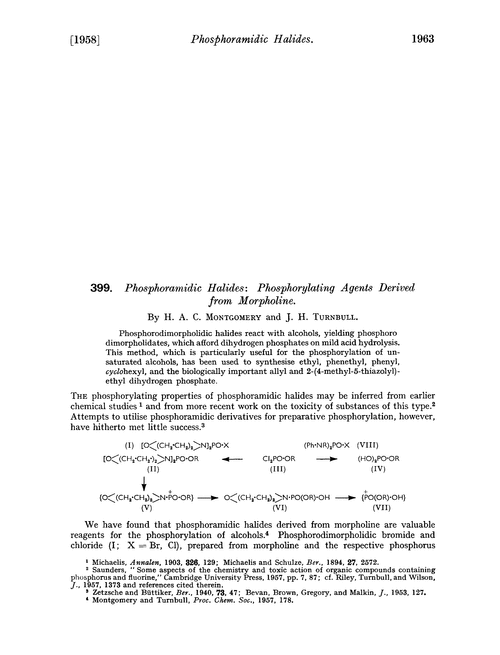 399. Phosphoramidic halides: phosphorylating agents derived from morpholine