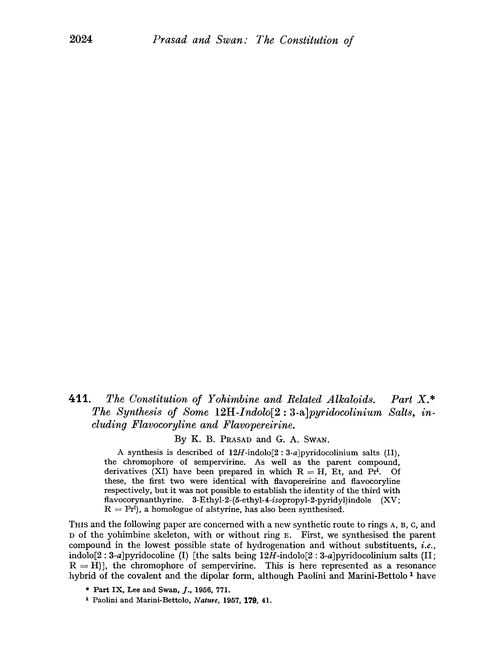 411. The constitution of yohimbine and related alkaloids. Part X. The synthesis of some 12H-indolo[2 : 3-a]pyridocolinium salts, including flavocoryline and flavopereirine