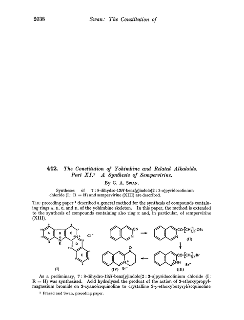 412. The constitution of yohimbine and related alkaloids. Part XI. A synthesis of sempervirine