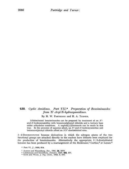 430. Cyclic amidines. Part VII. Preparation of benziminazoles from N′-aryl-N-hydroxyamidines