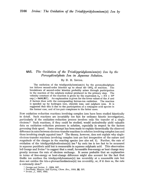 441. The oxidation of the trisdipyridylosmium(II) ion by the peroxydisulphate ion in aqueous solution