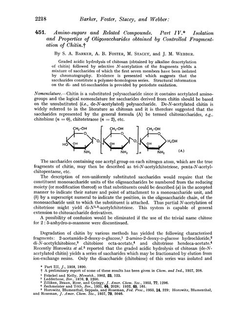 451. Amino-sugars and related compounds. Part IV. Isolation and properties of oligosaccharides obtained by controlled fragmentation of chitin