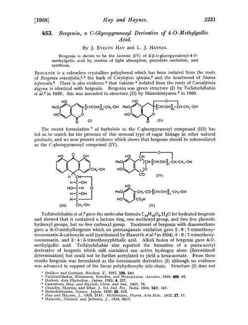 453. Bergenin, a C-glycopyranosyl derivative of 4-O-methylgallic acid