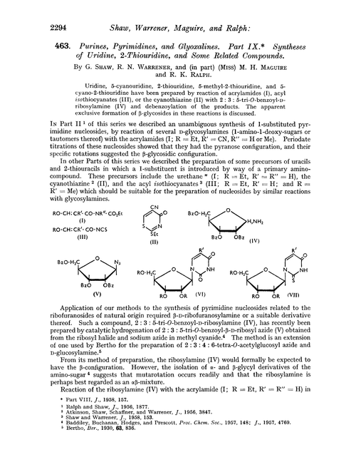 463. Purines, pyrimidines, and glyoxalines. Part IX. Syntheses of uridine, 2-thiouridine, and some related compounds