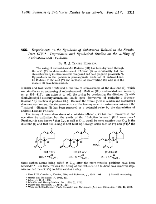 466. Experiments on the synthesis of substances related to the sterols. Part LIV. Degradative and synthetical studies on the A-ring of androst-4-ene-3 : 17-dione