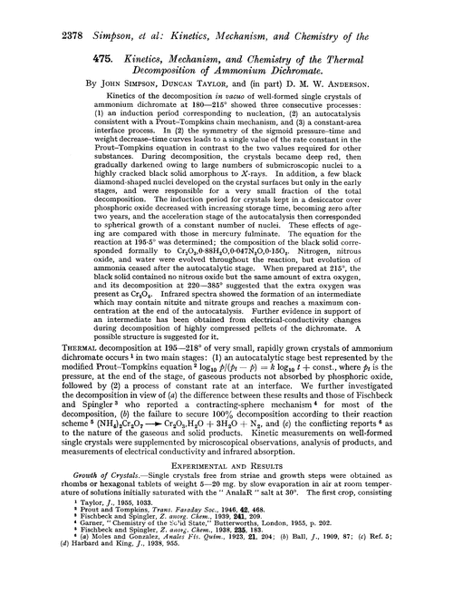 475. Kinetics, mechanism, and chemistry of the thermal decomposition of ammonium dichromate