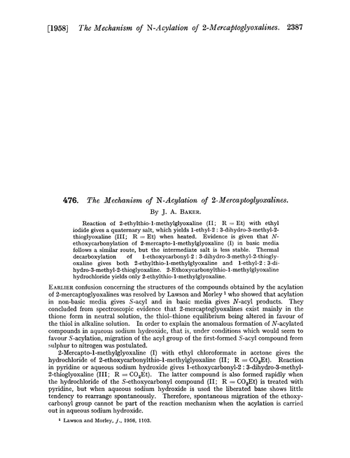 476. The mechanism of N-acylation of 2-mercaptoglyoxalines