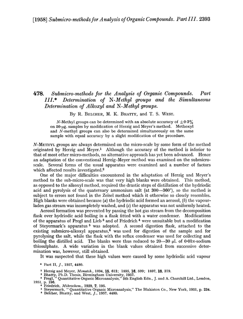 478. Submicro-methods for the analysis of organic compounds. Part III. Determination of N-methyl groups and the simultaneous determination of alkoxyl and N-methyl groups