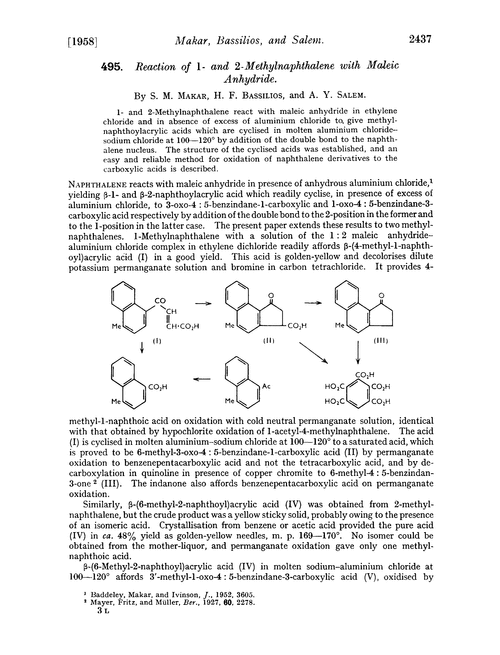 495. Reaction of 1- and 2-methylnaphthalene with maleic anhydride