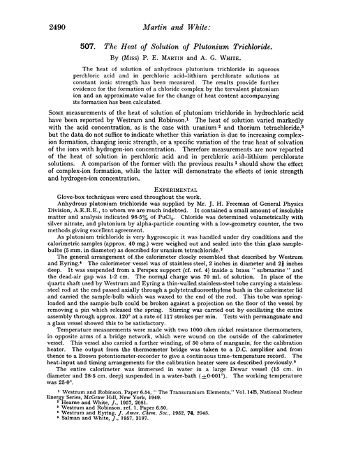 507. The heat of solution of plutonium trichloride