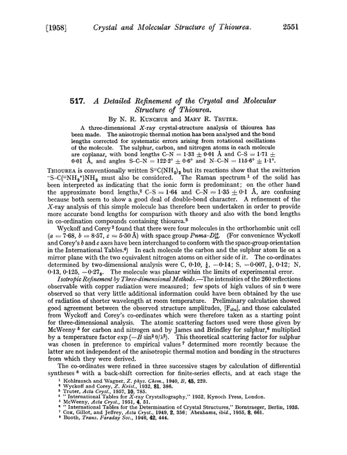 517. A detailed refinement of the crystal and molecular structure of thiourea