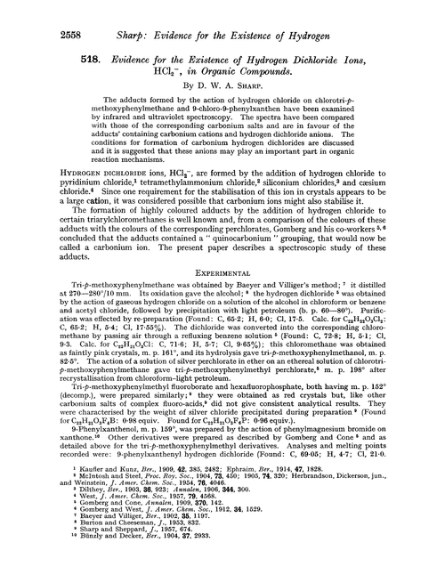 518. Evidence for the existence of hydrogen dichloride ions, HCl2–, in organic compounds