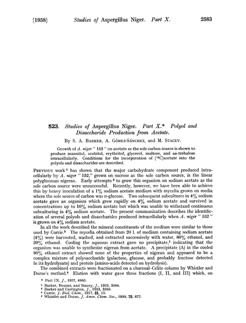 523. Studies of Aspergillus niger. Part X. Polyol and disaccharide production from acetate