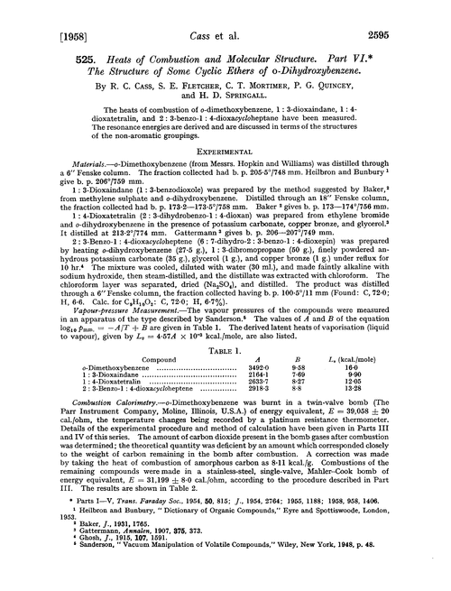 525. Heats of combustion and molecular structure. Part VI. The structure of some cyclic ethers of o-dihydroxybenzene