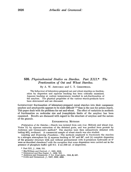 535. Physicochemical studies on starches. Part XIII. The fractionation of oat and wheat starches