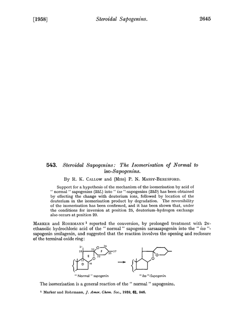 543. Steroidal sapogenins: the isomerisation of normal to iso-sapogenins