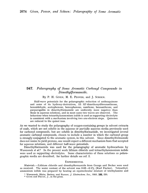 547. Polarography of some aromatic carbonyl compounds in dimethylformamide