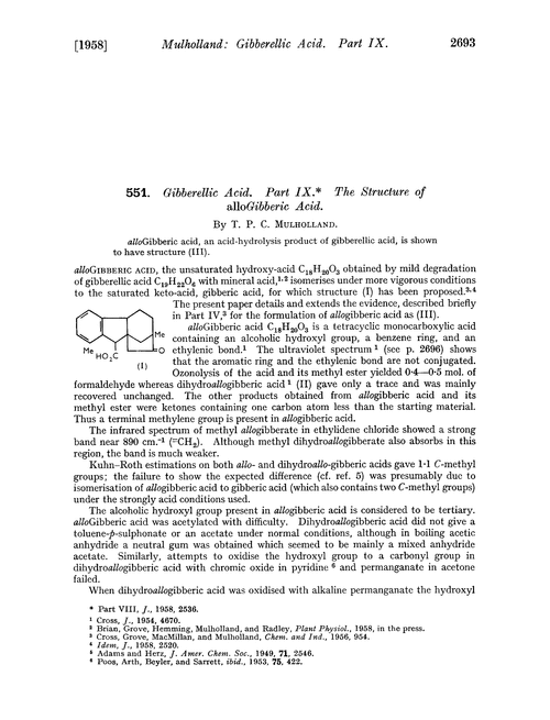551. Gibberellic acid. Part IX. The structure of allogibberic acid