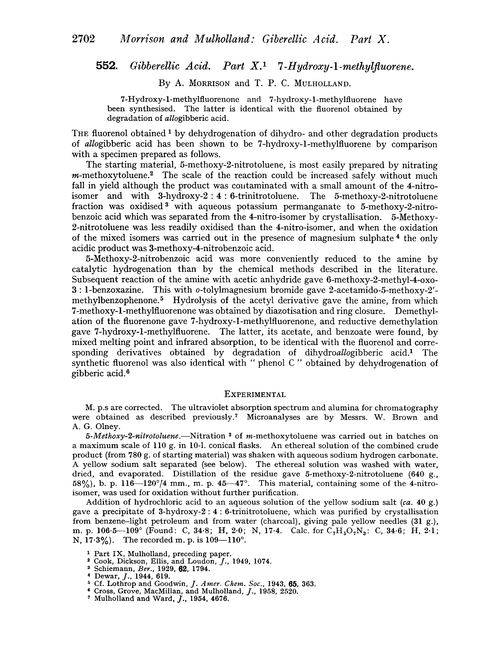 552. Gibberellic acid. Part X. 7-Hydroxy-1-methylfluorene
