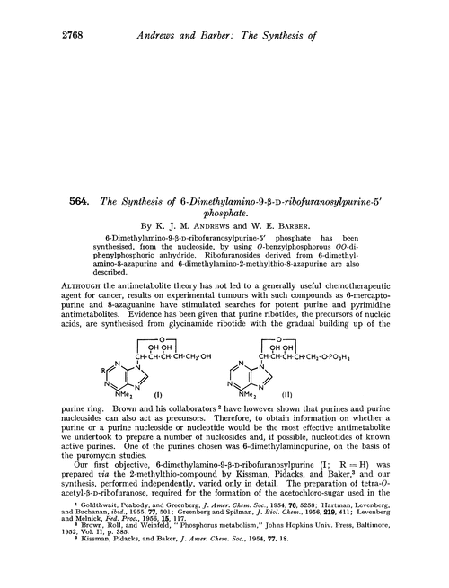 564. The synthesis of 6-dimethylamino-9-β-D-ribofuranosylpurine-5′ phosphate