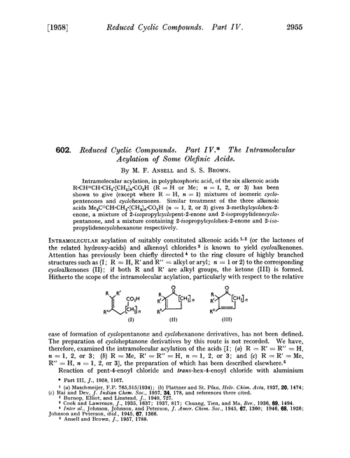 602. Reduced cyclic compounds. Part IV. The intramolecular acylation of some olefinic acids