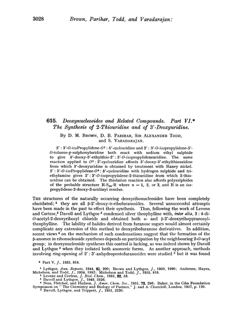 615. Deoxynucleosides and related compounds. Part VI. The synthesis of 2-thiouridine and of 3′-deoxyuridine