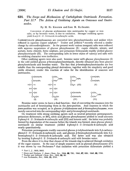 631. The scope and mechanism of carbohydrate osotriazole formation. Part II. The action of oxidising agents on osazones and osotriazoles