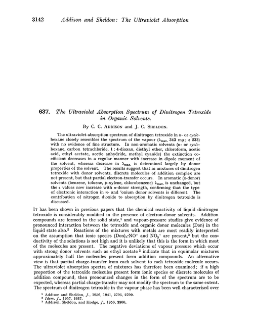 637. The ultraviolet absorption spectrum of dinitrogen tetroxide in organic solvents