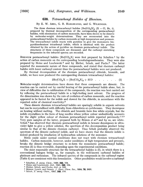638. Tetracarbonyl halides of rhenium