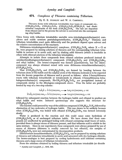 671. Complexes of thiourea containing tellurium