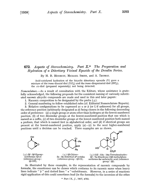 672. Aspects of stereochemistry. Part X. The preparation and hydration of a ditertiary vicinal epoxide of the decalin series