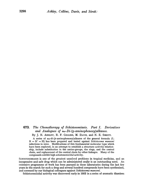 673. The chemotherapy of schistosomiasis. Part I. Derivatives and analogues of αω-di-(p-aminophenoxy)alkanes