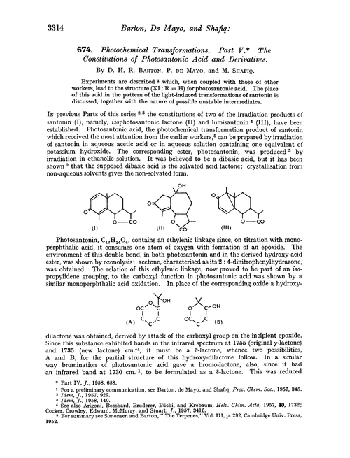 674. Photochemical transformations. Part V. The constitutions of photosantonic acid and derivatives