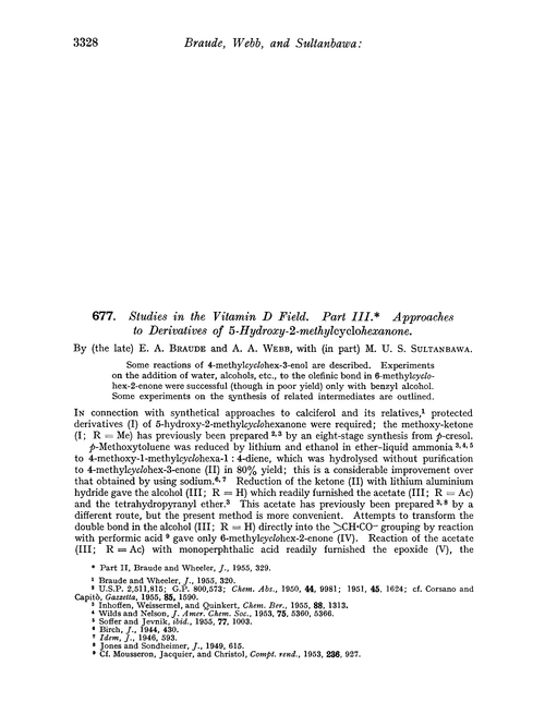 677. Studies in the vitamin d field. Part III. Approaches to derivatives of 5-hydroxy-2-methylcyclohexanone