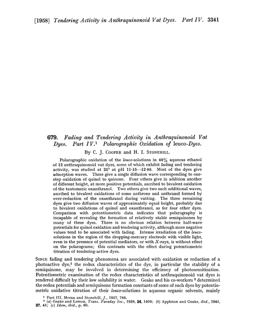 679. Fading and tendering activity in anthraquinonoid vat dyes. Part IV. Polarographic oxidation of leuco-dyes