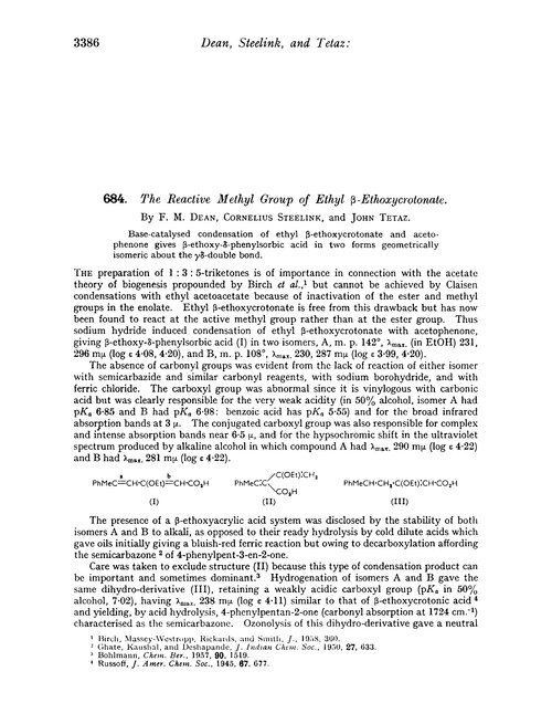 684. The reactive methyl group of ethyl β-ethoxycrotonate