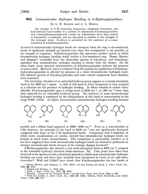 693. Intramolecular hydrogen bonding in 8-hydroxyquinolines