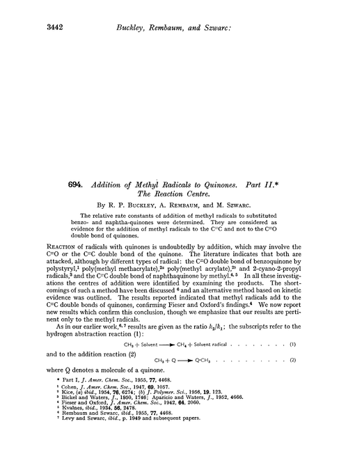 694. Addition of methyl radicals to quinones. Part II. The reaction centre