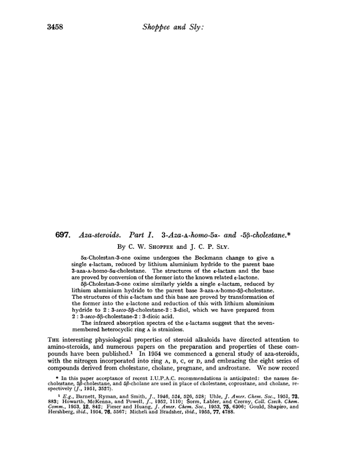 697. Aza-steroids. Part I. 3-Aza-A-homo-5α- and -5β-cholestane