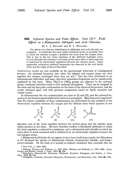 698. Infrared spectra and polar effects. Part XI. Field effects in α-halogenated aldehydes and acid chlorides