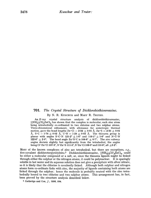 701. The crystal structure of dichlorobisthioureazinc