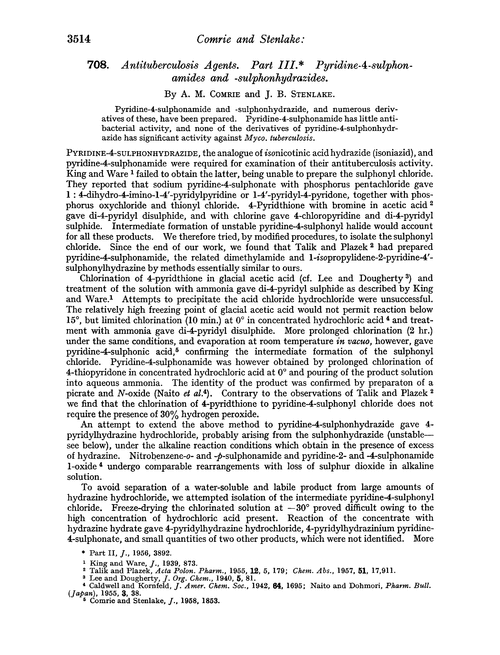 708. Antituberculosis agents. Part III. Pyridine-4-sulphon-amides and -sulphonhydrazides