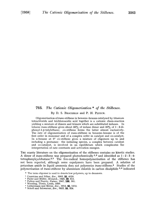 715. The cationic oligomerisation of the stilbenes