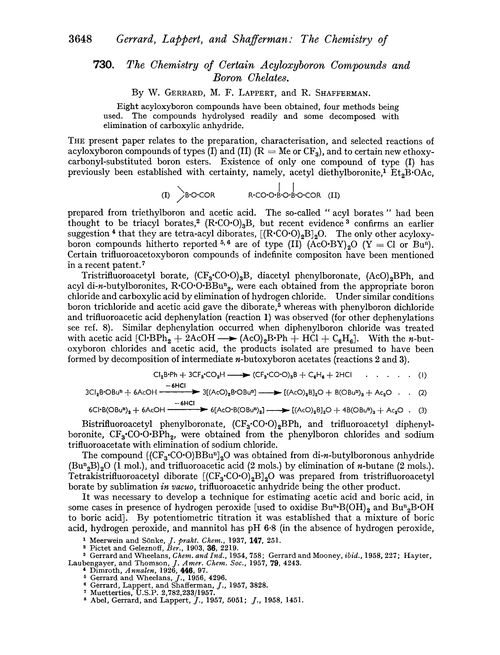 730. The chemistry of certain acyloxyboron compounds and boron chelates